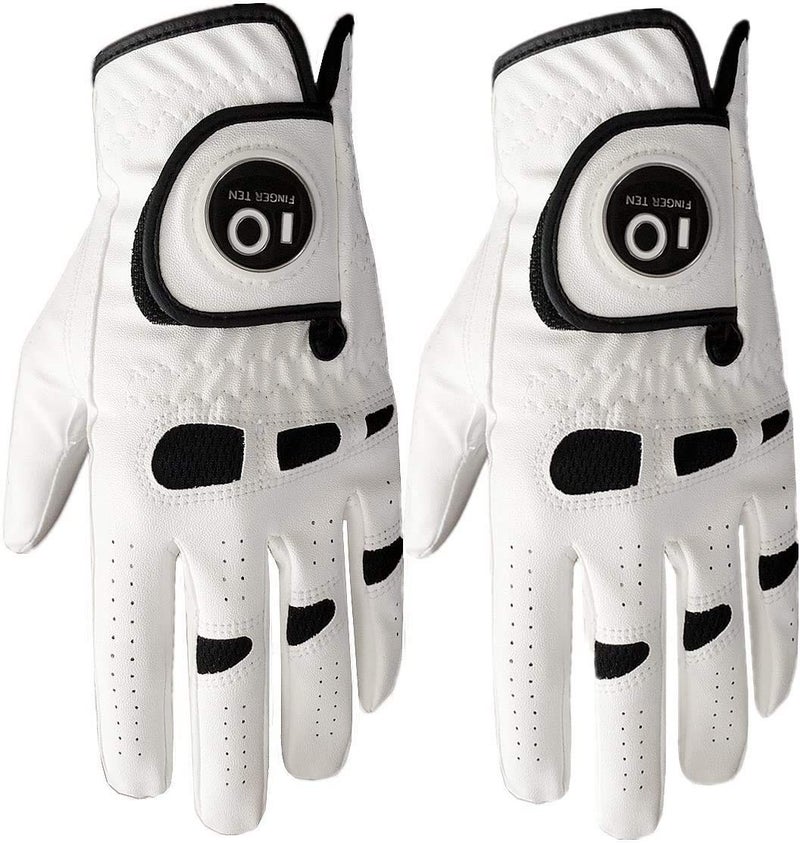 FINGER TEN Menâ€™s Golf Gloves Left Hand Right with Ball Marker 2 Pack, Weathersof Grip Soft Comfortable, Fit Size Small Medium ML Large XL (Cadet M, Worn on Left Hand) - Image 1